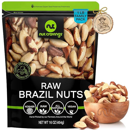 NUT CRAVINGS - Raw Brazil Nuts Unsalted No Shell Whole Packed Fresh in Resealable Bag - Kosher Healthy Snack Food Assortments
