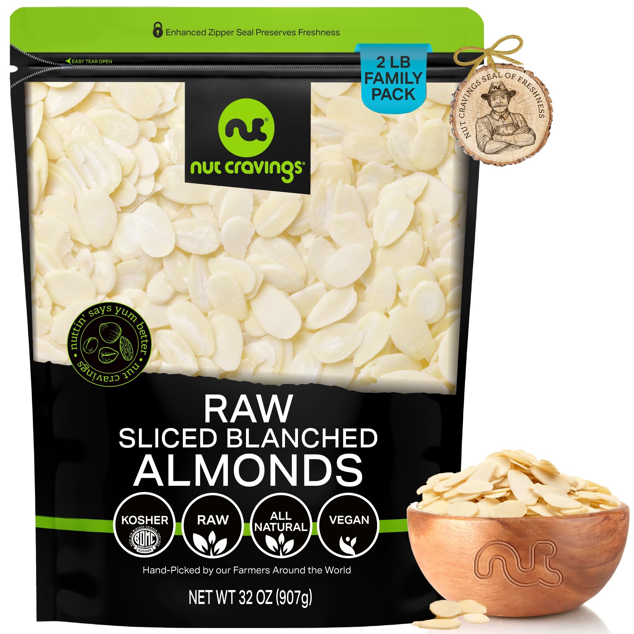 Blanched Sliced Almonds - Raw, Packed Fresh in Resealable Bag