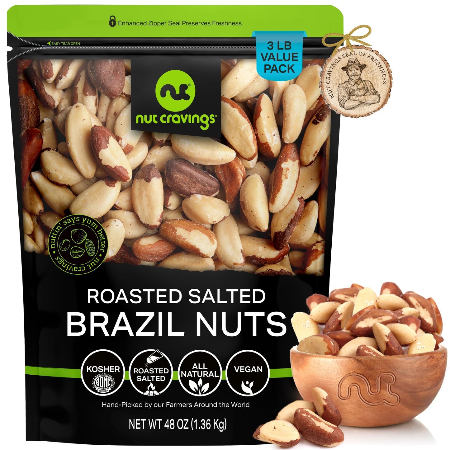 NUT CRAVINGS - Brazil Nuts Roasted & Salted - No Shell Whole Packed Fresh in Resealable Bag - Healthy Protein Food Snack Food Assortments