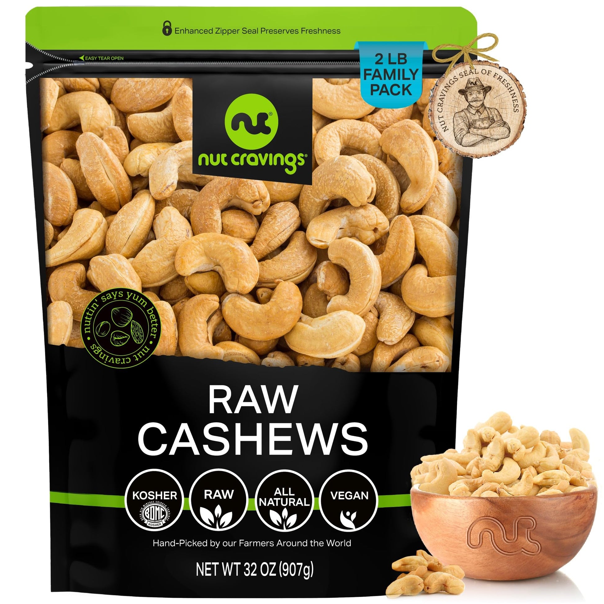 Raw Whole Cashews Unsalted Shelled Packed Fresh in Resealable Bag - Kosher Healthy Snack Food Assortments — view 9