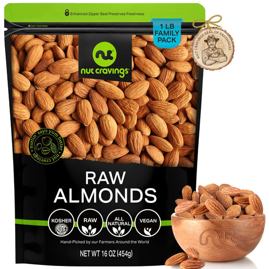 NUT CRAVINGS - Raw Whole Almonds Unsalted Shelled Packed Fresh in Resealable Bag - Kosher Healthy Snack Food Assortments Ideal for Trail Mixed Nuts