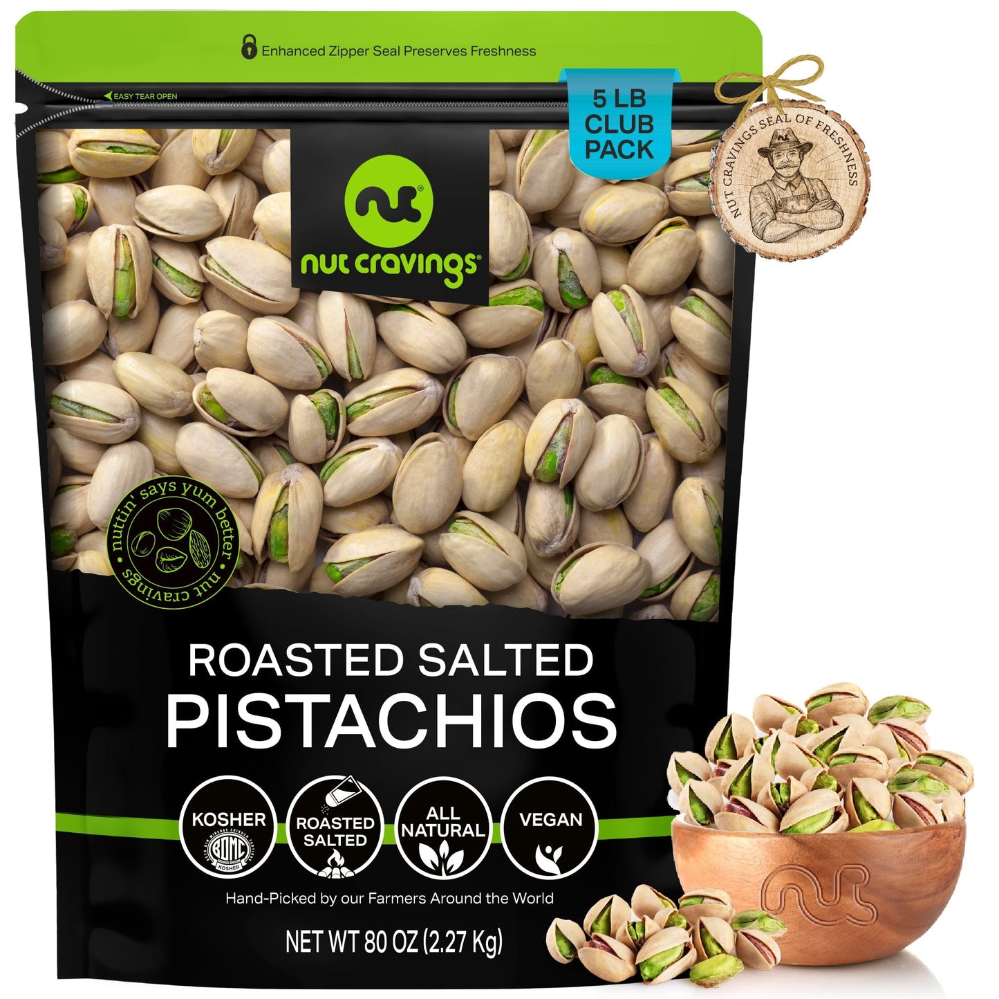 NUT CRAVINGS - Freshly Roasted & Salted California Pistachios Packed Fresh in Resealable Bag - Nut Snack - Food Assortments