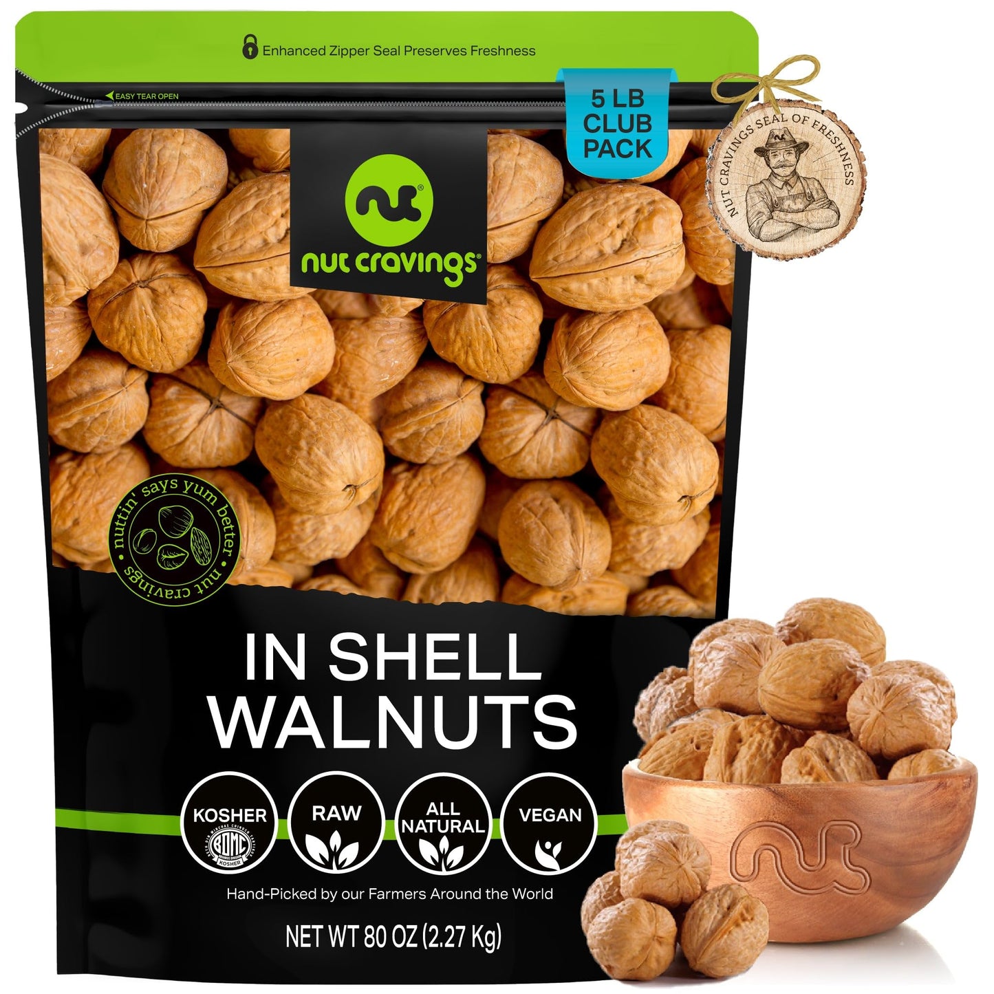 NUT CRAVINGS - Raw Walnuts In Shell Whole Packed Fresh in Resealable Bag - Nut Snack - Food Assortments Ideal for Trail Mixed Nuts