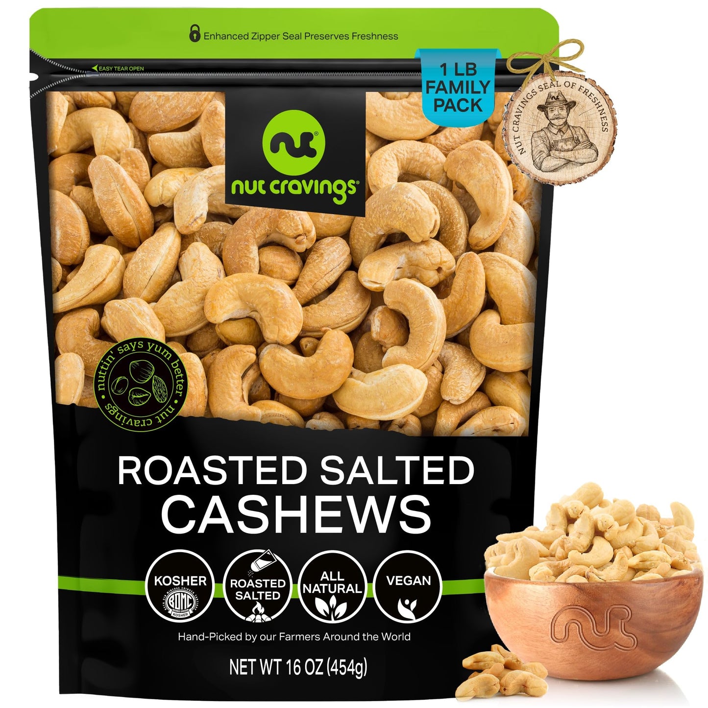 NUT CRAVINGS - Roasted Cashews Slightly Salted - Jumbo Whole Packed Fresh in Resealable Bag - Nut Snack - Food Assortments