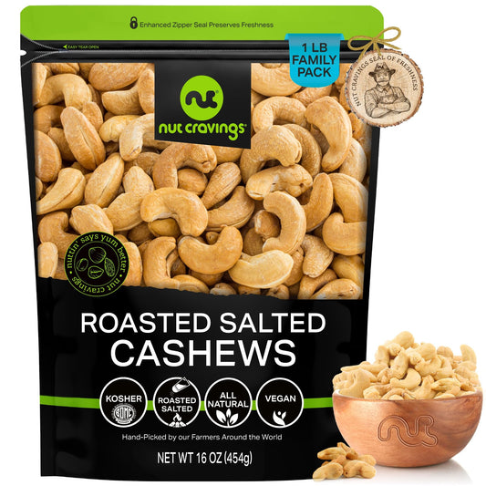 NUT CRAVINGS - Roasted Cashews Slightly Salted - Jumbo Whole Packed Fresh in Resealable Bag - Nut Snack - Food Assortments