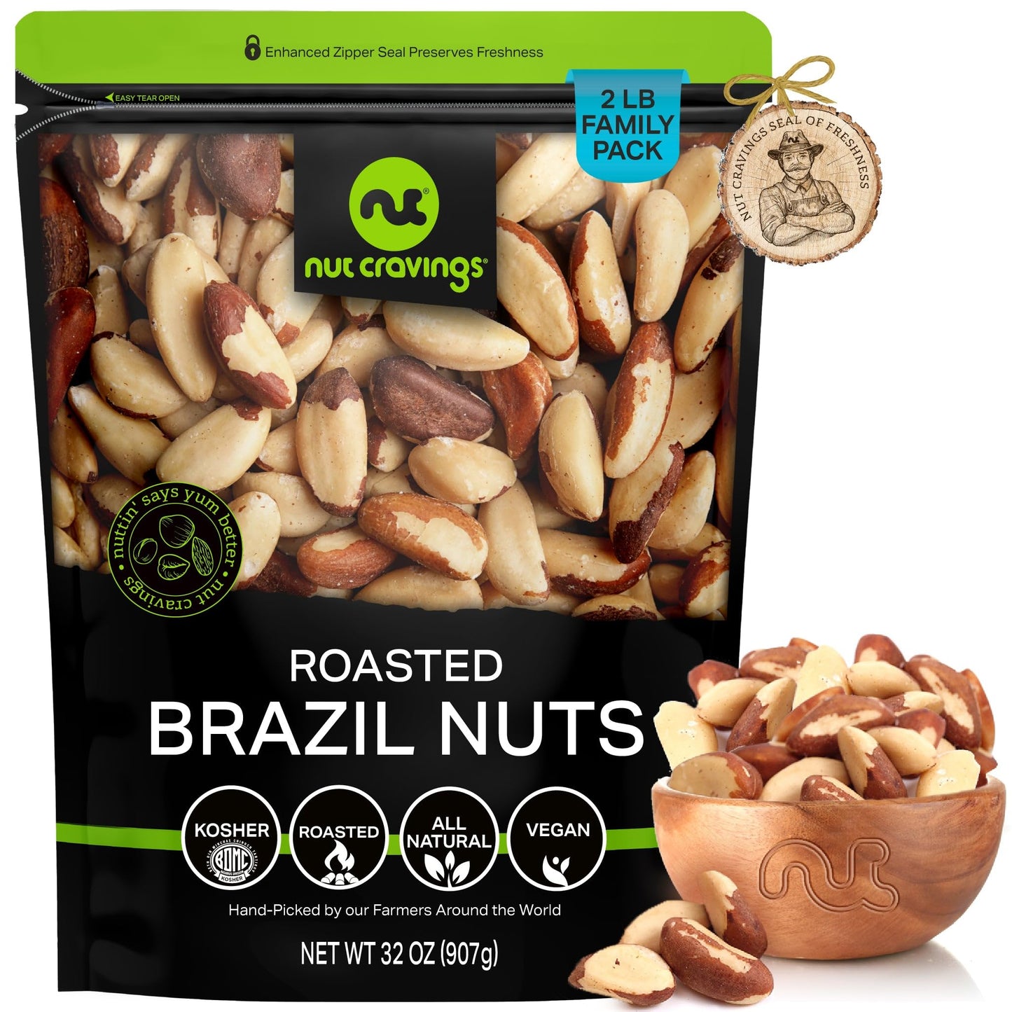 NUT CRAVINGS - Brazil Nuts Roasted & Unsalted - No Shell, Whole (16oz - 1 LB) Packed Fresh in Resealable Bag - Healthy Protein Food Snack, Food Assortments