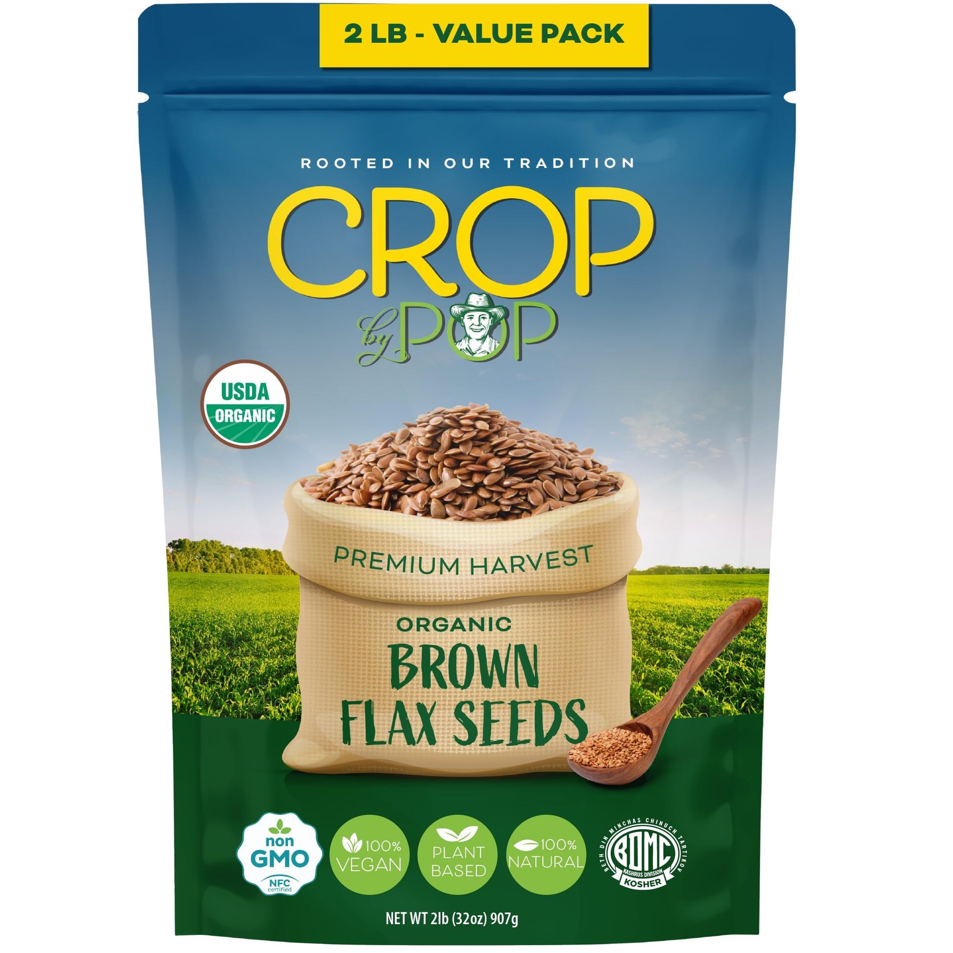 Organic Brown Flax Seeds, Raw, Whole, High Fiber & Omega-3 Packed Fresh in Resealable Bag - USDA Organic, Non… — view 8