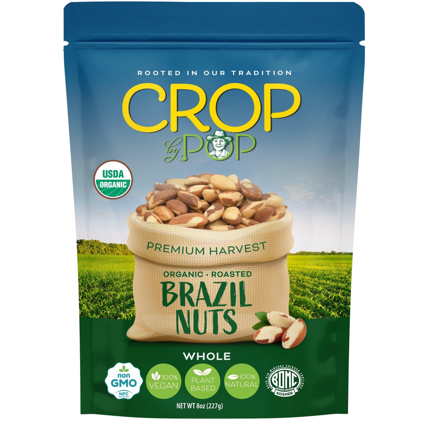 CROP BY POP - Organic Brazil Nuts Roasted & Unsalted Packed Fresh in Resealable Bag - USDA Organic, Non GMO - Naturally Grown, Vegan, Kosher