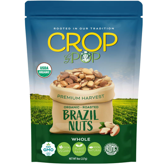 CROP BY POP - Organic Brazil Nuts Roasted & Unsalted Packed Fresh in Resealable Bag - USDA Organic, Non GMO - Naturally Grown, Vegan, Kosher