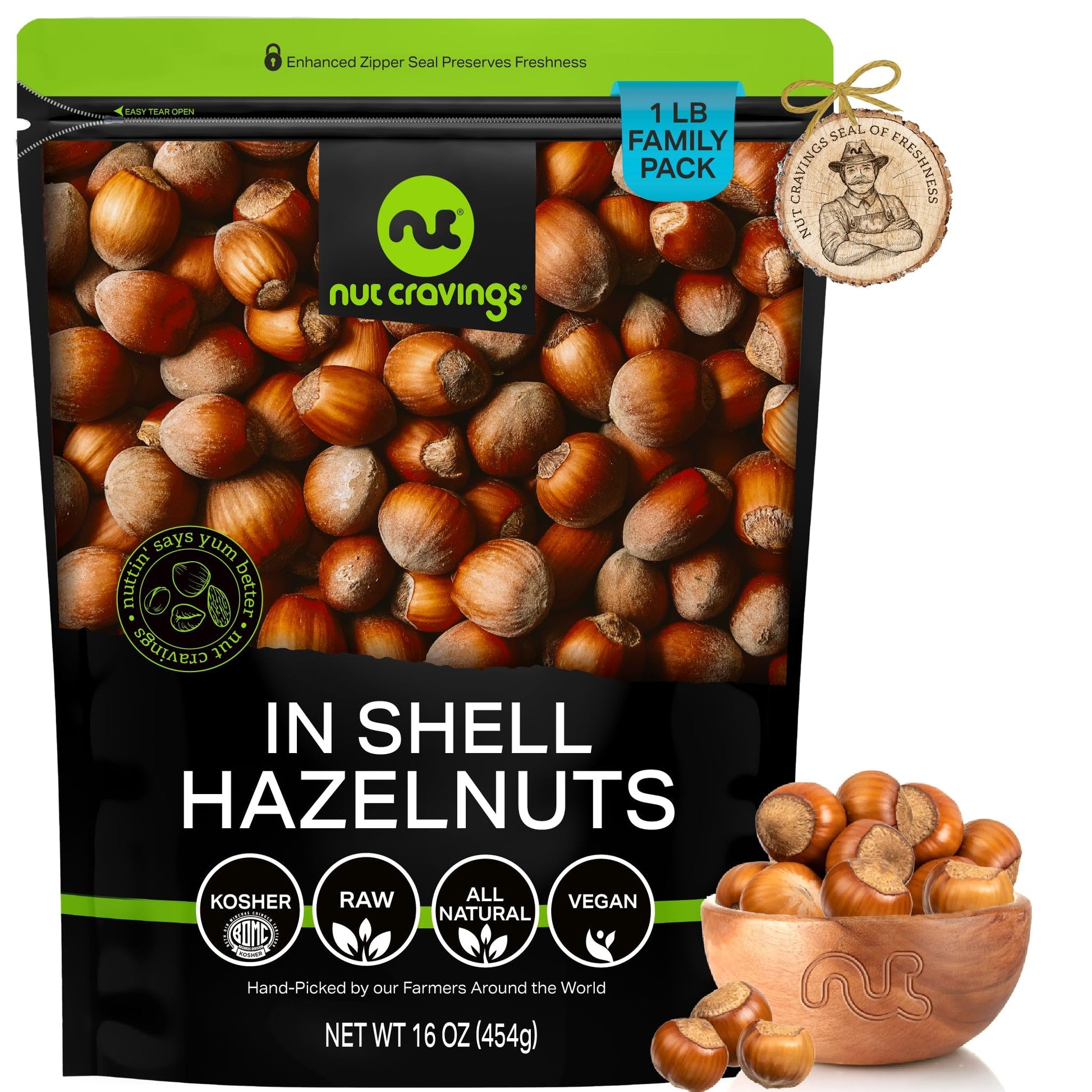 NUT CRAVINGS Raw Hazelnuts Filberts In Shell Whole Packed Fresh in Resealable Bag - Healthy Protein Food…