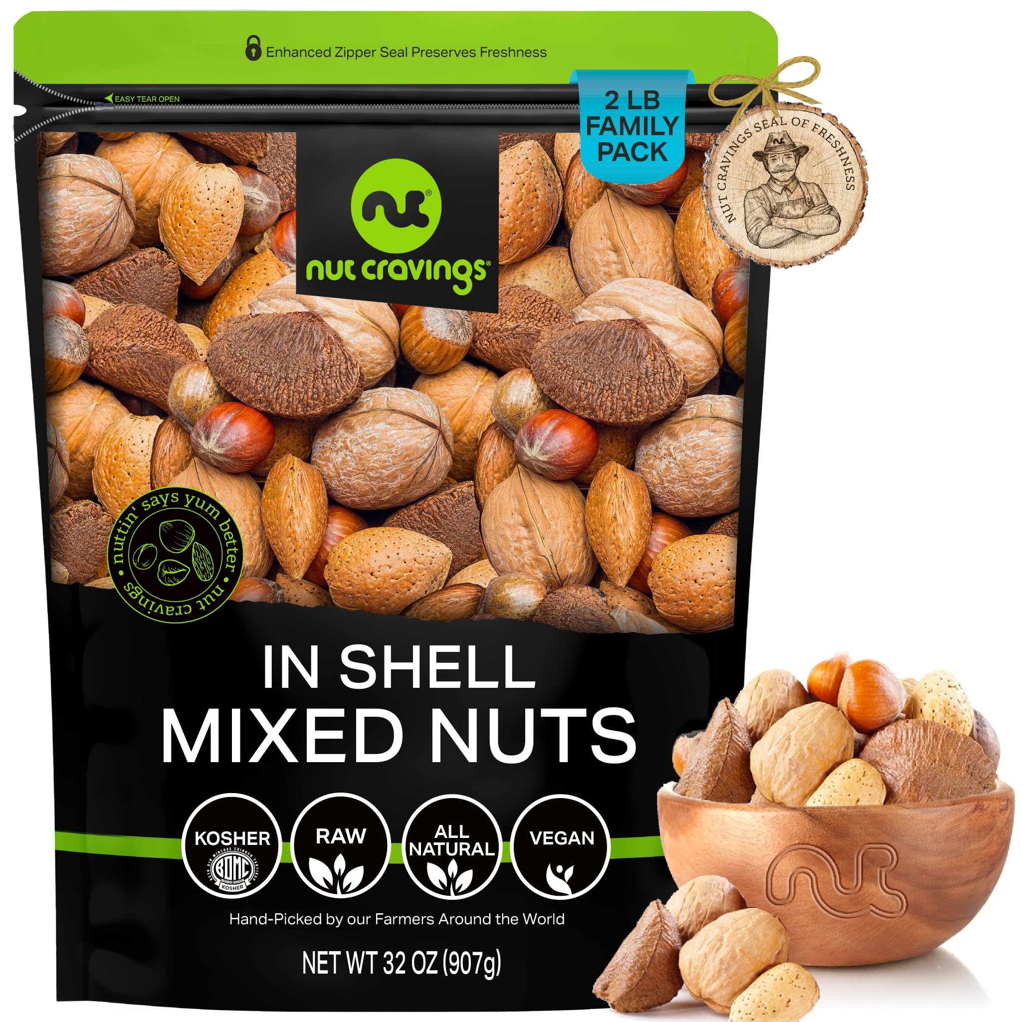 Raw Mixed Nuts, In Shell — Brazil, Walnut, Filbert, Almond & Pecan