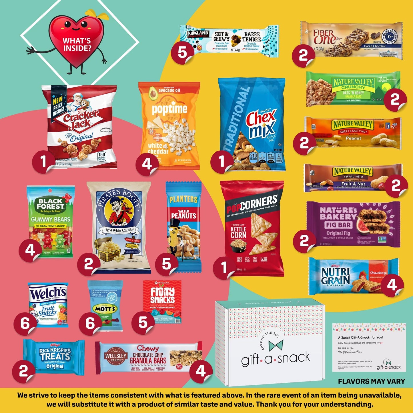 Gift A Snack - Treats, Healthy Snack Box Care Package + Greeting Card Treats Gift Basket, Nutritious Granola… — view 13