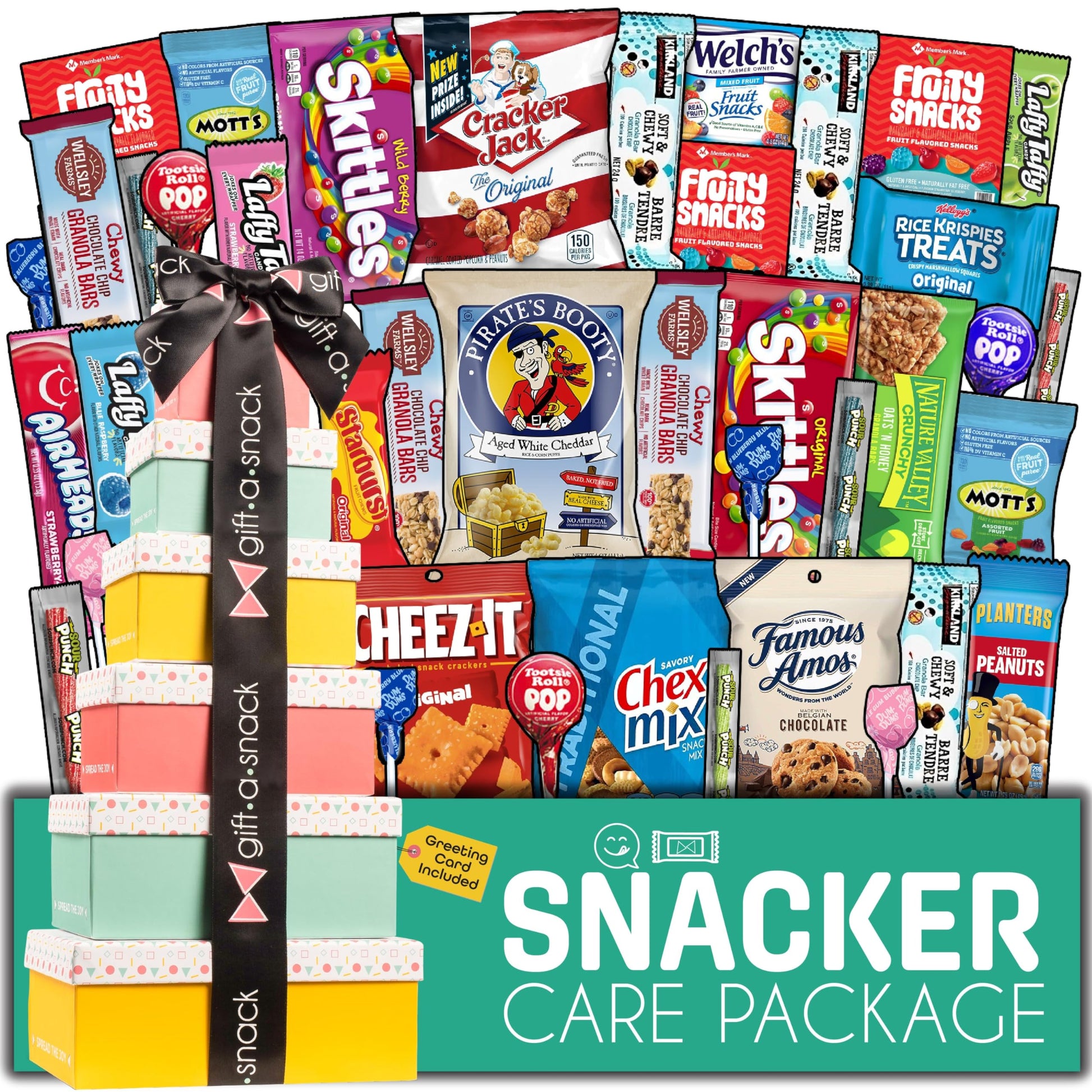 Gift A Snack - Tower Snack Box Variety Pack Care Package + Greeting Card Sweet Treats Gift Basket, Candies…