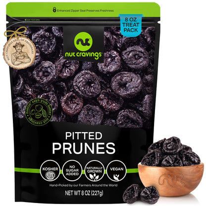 NUT CRAVINGS - Dried Prunes Pitted Unsweetened Dry Plums No Sugar Added Unsulphured Sweet Healthy Snack Vegan Kosher Resealable Bag