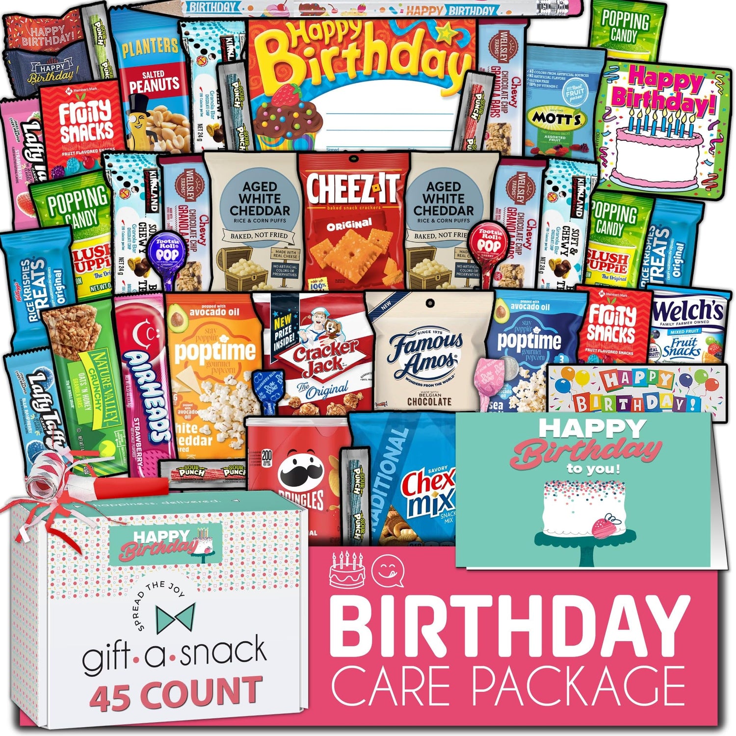 Gift A Snack - Happy Birthday Snack Box Variety Pack Care Package + Greeting Card Bday Sweet Treats Gift…