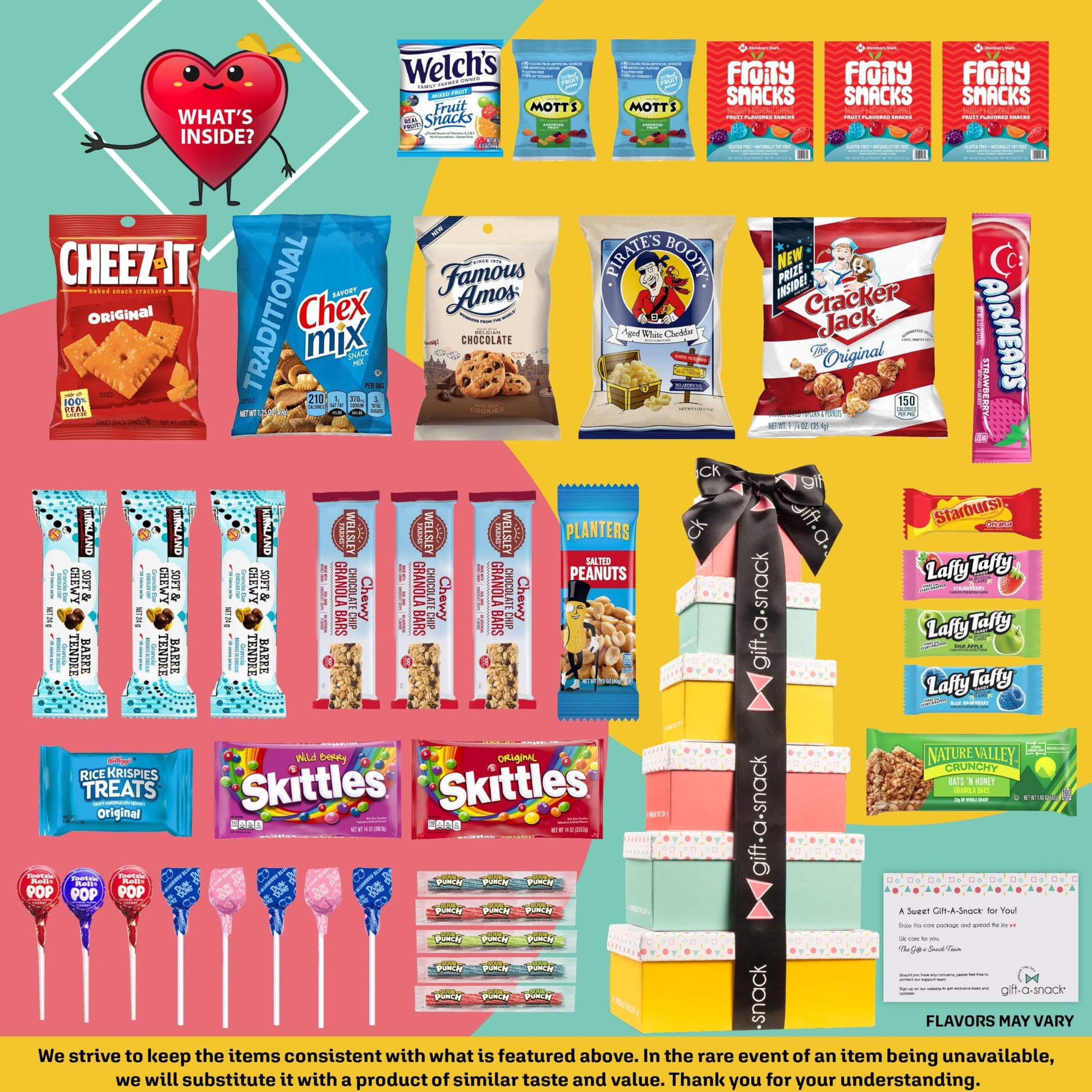Gift A Snack - Tower Snack Box Variety Pack Care Package + Greeting Card Sweet Treats Gift Basket, Candies… — view 3