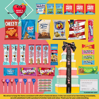 Gift A Snack - Tower Snack Box Variety Pack Care Package + Greeting Card Sweet Treats Gift Basket, Candies… — view 3