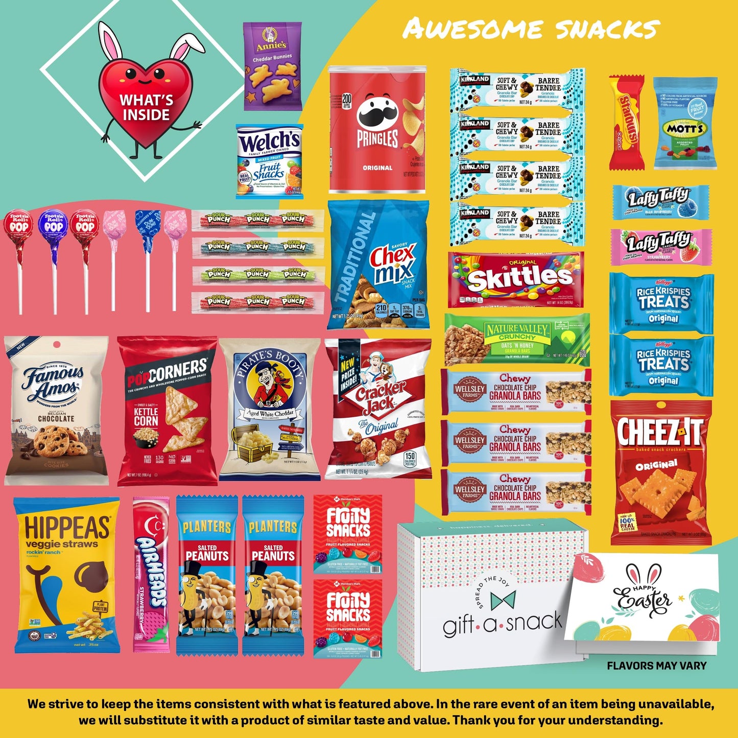 Gift A Snack - Easter Filled Egg & Bunny - Snack Box Variety Pack Care Package + Greeting Card Sweet Treats Gift Basket, Candies Chips Crackers Bars - Office Food Assortments