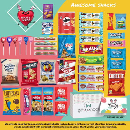 Gift A Snack - Easter Filled Egg & Bunny - Snack Box Variety Pack Care Package + Greeting Card Sweet Treats Gift Basket, Candies Chips Crackers Bars - Office Food Assortments