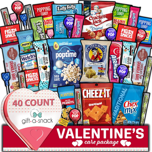 Gift A Snack - Valentines Day Heart Shape Snack Box Variety Pack Care Package + Greeting Card Ramadan Gifts Birthday Sweet Treats Gift Basket, Candies Chips - Office Food Assortments