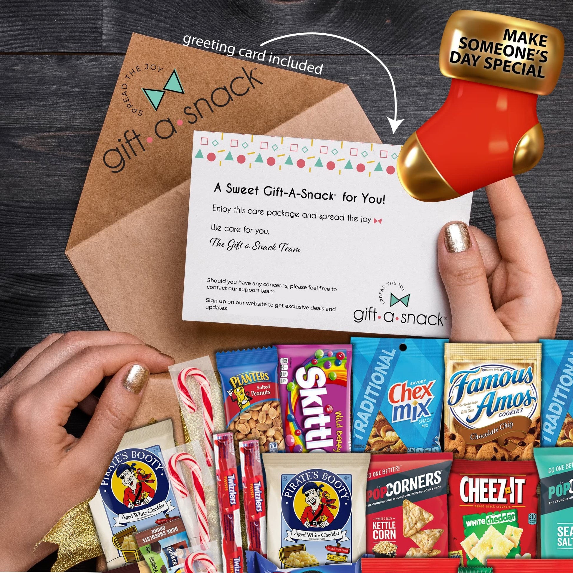 Gift A Snack - Christmas Stocking Stuffed, Pre-filled Holiday Snack Box Care Package + Greeting Card Sweet… — view 15