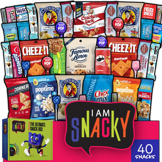 I AM Snacky - Easter Treats, Snack Box Variety Pack Care Package + Greeting Card - SNACKY'S BASH BOX Ramadan Gifts Birthday Sweet Treats Gift Basket, Candies Chips