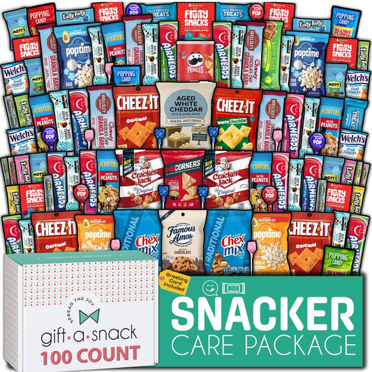 Gift A Snack - Easter Treats, Snack Box Variety Pack Care Package + Greeting Card Ramadan Gifts Birthday Sweet Treats Gift Basket Candies Chips Crackers Bars Office Food Assortments