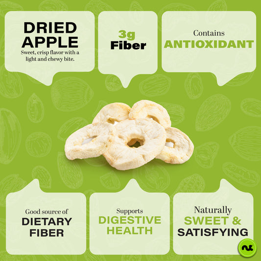NUT CRAVINGS - Dried Apple Rings Slices, No Sugar Added - Chewy Soft Texture Sweet Healthy Snack, Vegan, Kosher, Resealable Bag