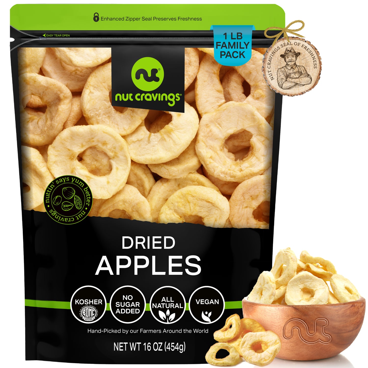 Dried Apple Rings — No Sugar Added — 16 oz bag