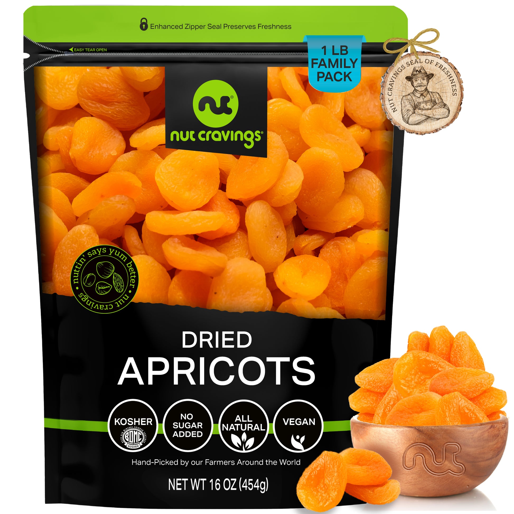 Dried Apricots, Turkish — No Sugar Added — 16 oz bag