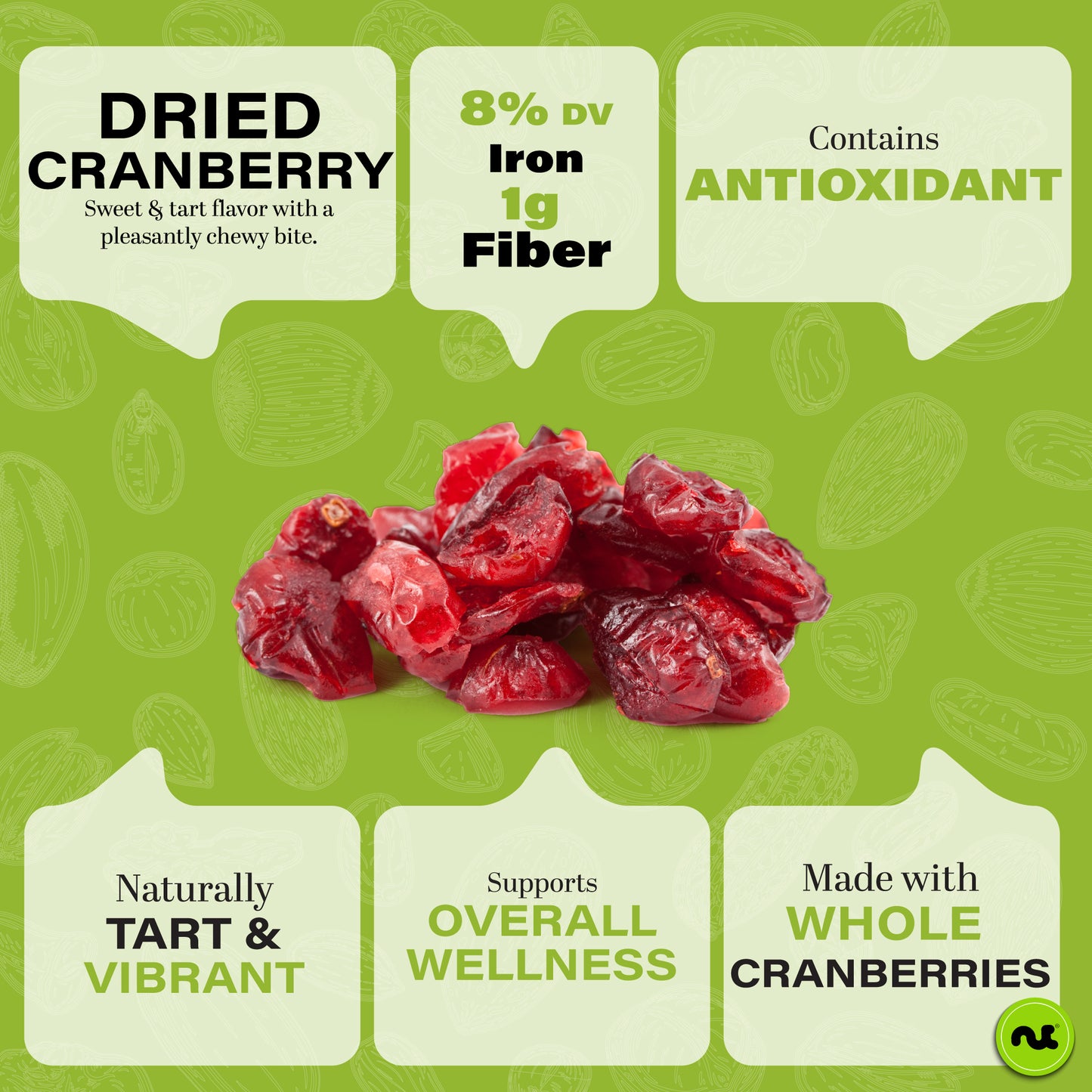 NUT CRAVINGS - Dried Whole Cranberries Lightly Sweetened Unsulphured Sweet Healthy Snack Vegan Kosher Resealable Bag