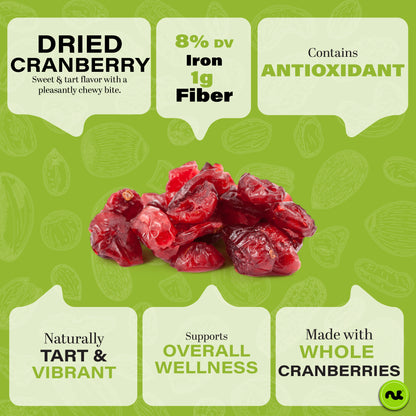 NUT CRAVINGS - Dried Whole Cranberries Lightly Sweetened Unsulphured Sweet Healthy Snack Vegan Kosher Resealable Bag