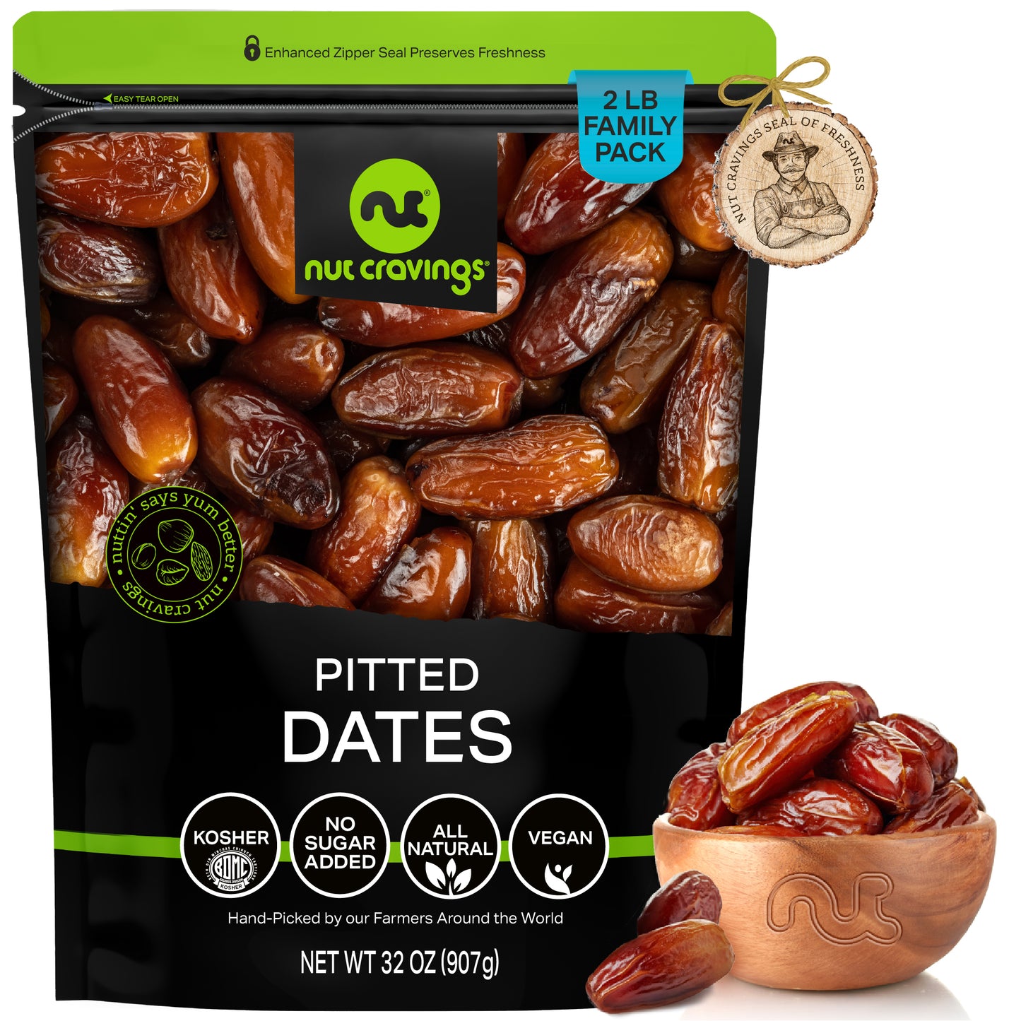 Dried Dates, Pitted Deglet Noor — No Sugar Added — 32 oz bag