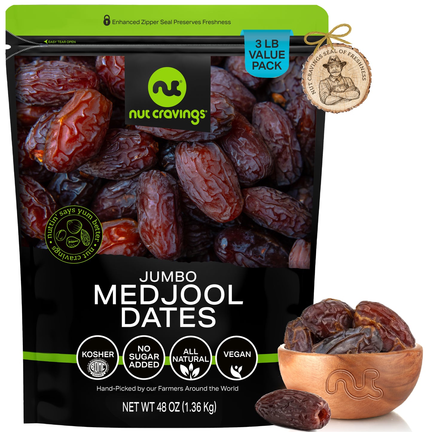 Dried Dates, Medjool — No Sugar Added — 48 oz bag