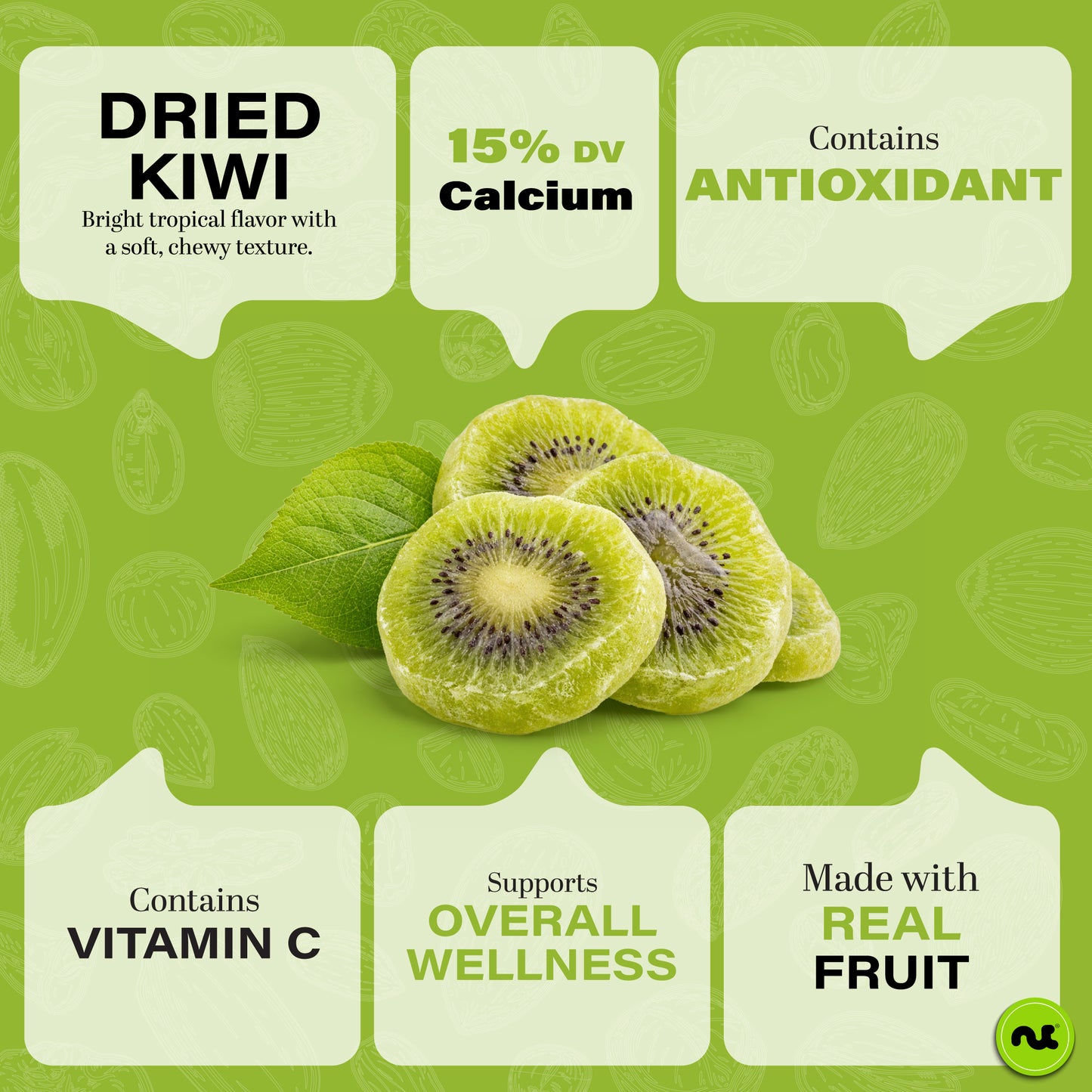 NUT CRAVINGS - Dried Kiwi Slices, Lightly Sweetened (16oz, 1 LB) Sweet Healthy Snack, Vegan, Kosher, Resealable Bag