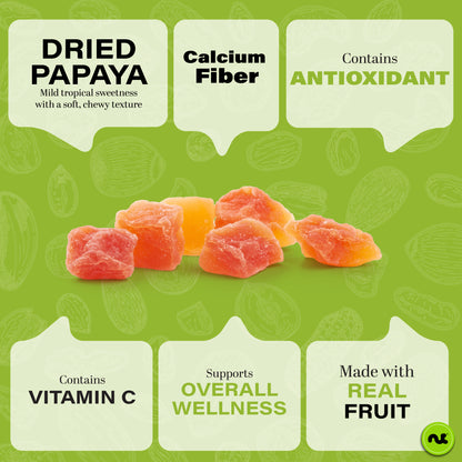 NUT CRAVINGS - Dried Papaya Chunks, Lightly Sweetened (16oz, 1 LB) Sweet Healthy Snack, Vegan, Kosher, Resealable Bag