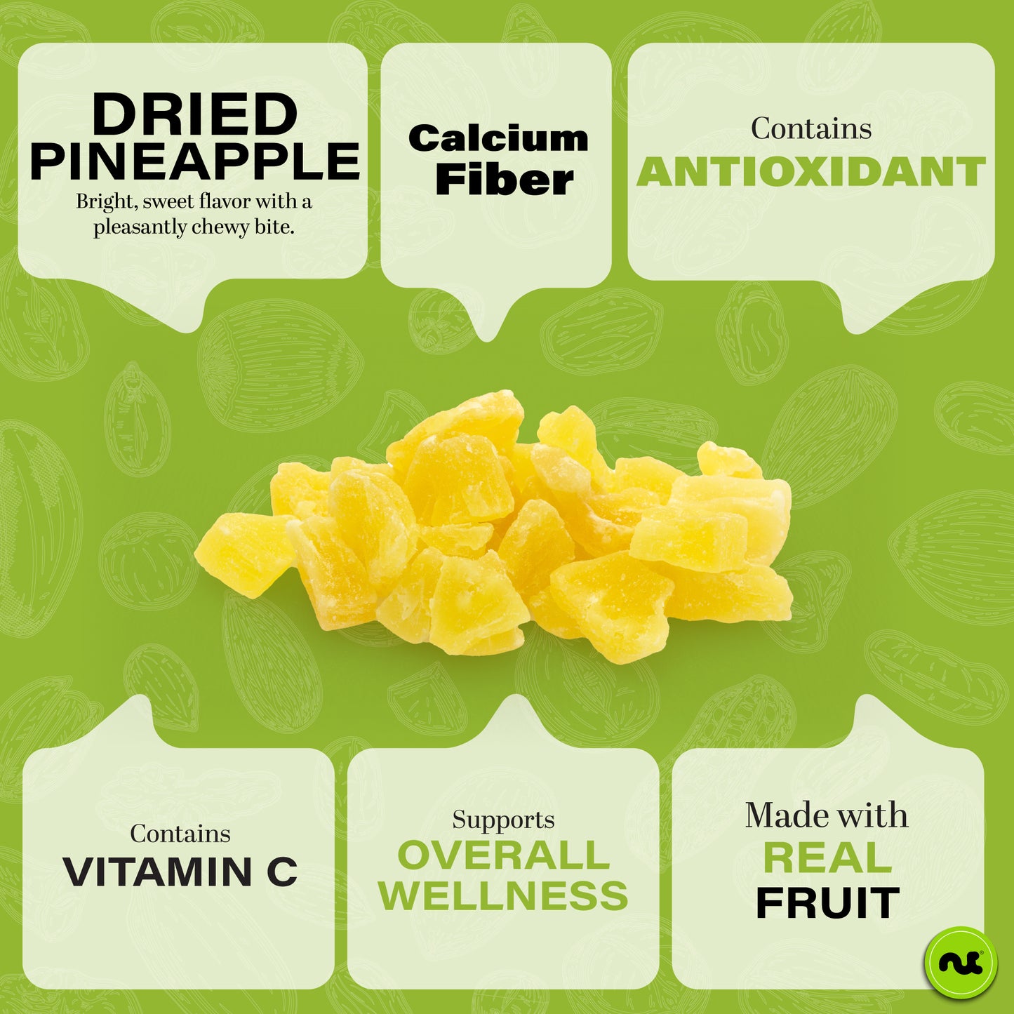 Dried Pineapple Chunks Lightly Sweetened Sweet Healthy Snack Vegan Kosher Resealable Bag — view 2
