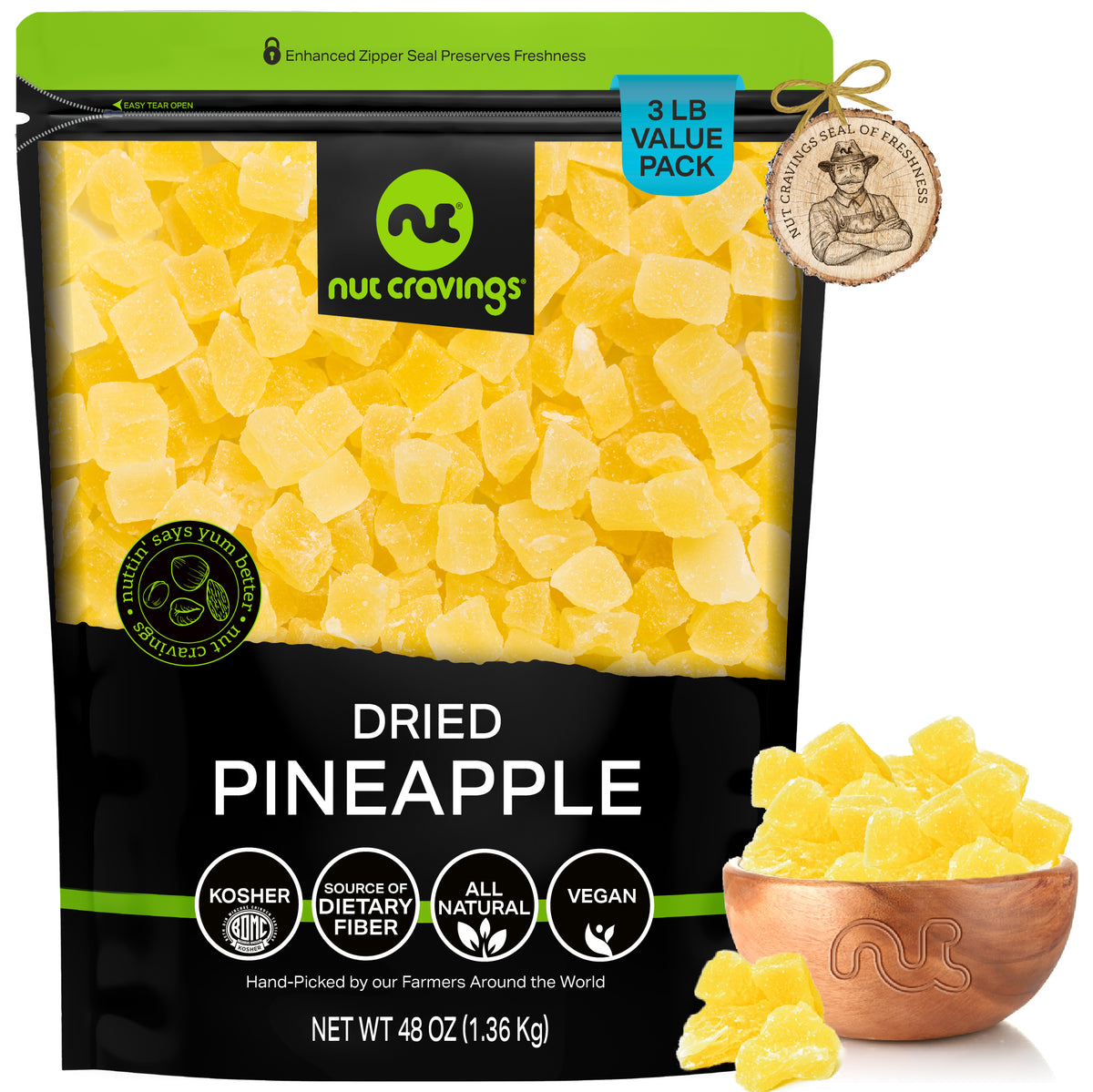 Dried Pineapple Chunks — Lightly Sweetened — 48 oz bag