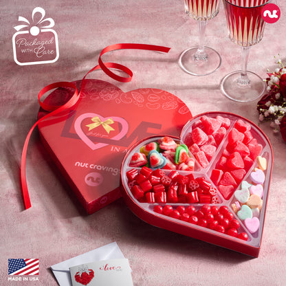 Mixed Candy Heart Shaped Gift Basket, Love in A Box (6 Assortments)