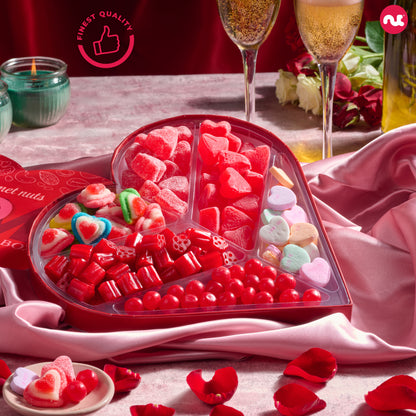 Mixed Candy Heart Shaped Gift Basket, Love in A Box (6 Assortments)