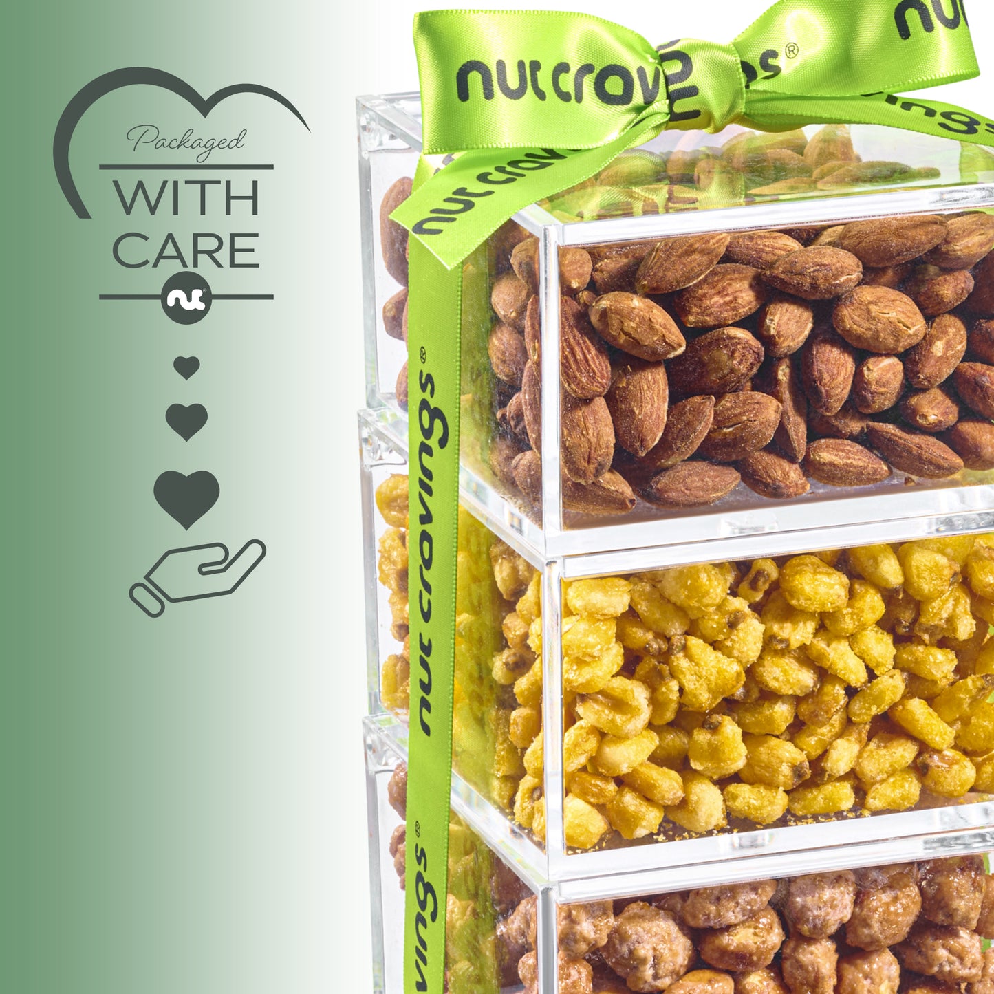 Mixed Nuts Acrylic Tower Gift Basket with Ribbon (3 Tier Assortment) Food Arrangement, Kosher