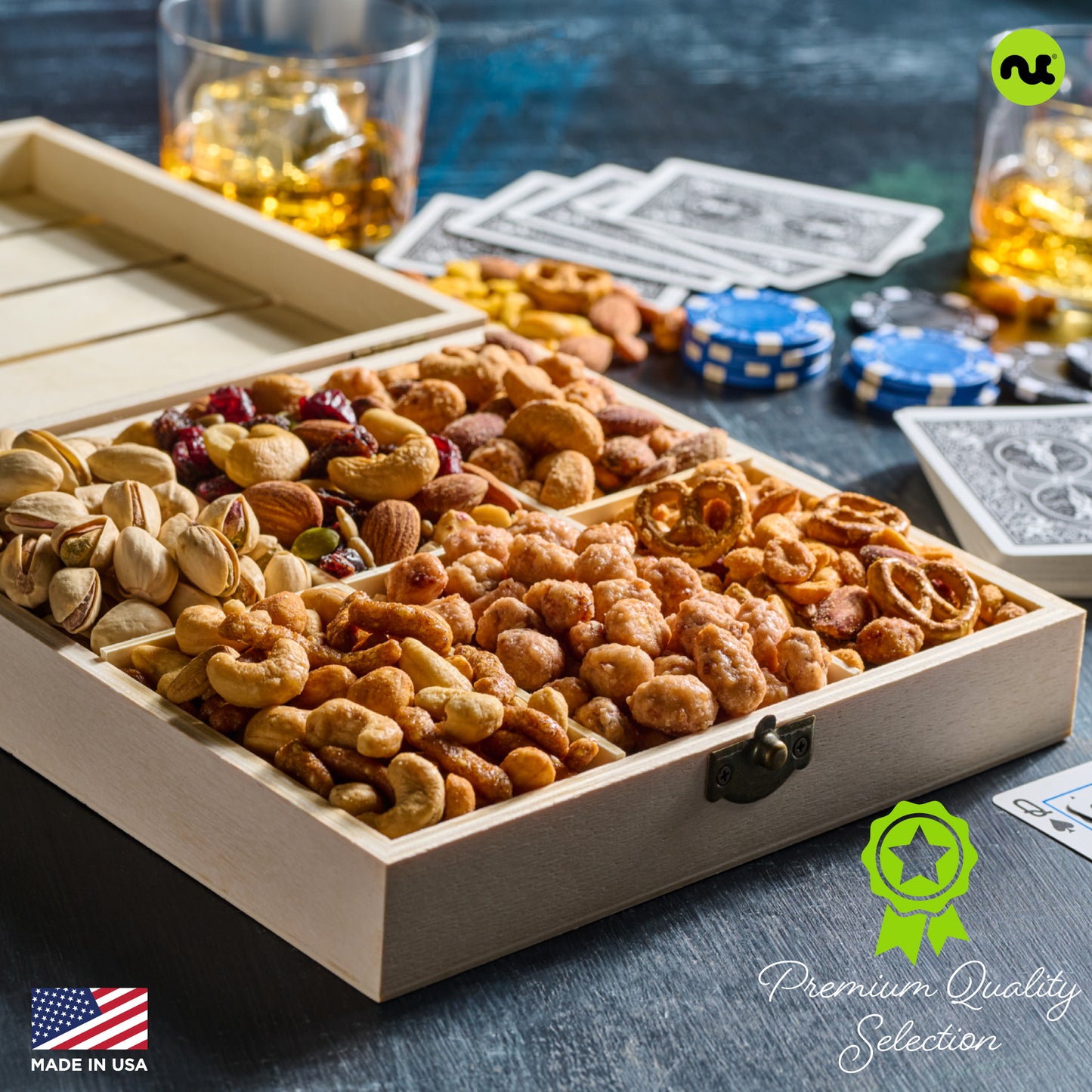 Mixed Nuts Gift Basket in Reusable Wooden Crate (12 Assortments)