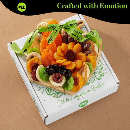 Dried Fruit Flower Bouquet Arrangement in Wooden Apple-Shaped Gift Basket + Tray (9 Assortment) Healthy Snack… — view 2