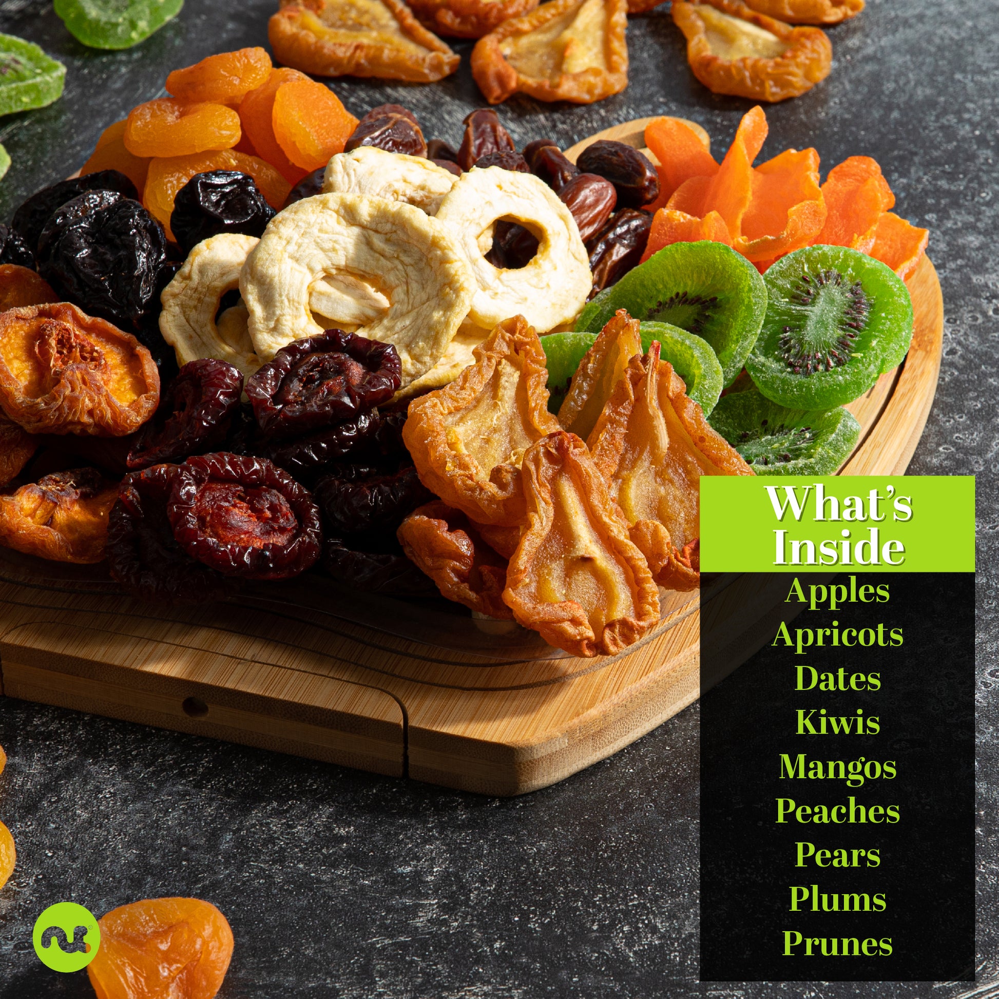 Dried Fruit Flower Bouquet Arrangement in Wooden Apple-Shaped Gift Basket + Tray (9 Assortment) Healthy Snack… — view 3