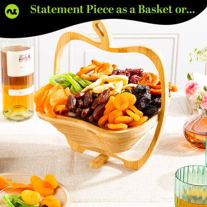 Dried Fruit Flower Bouquet Arrangement in Wooden Apple-Shaped Gift Basket + Tray (9 Assortment) Healthy Snack… — view 4