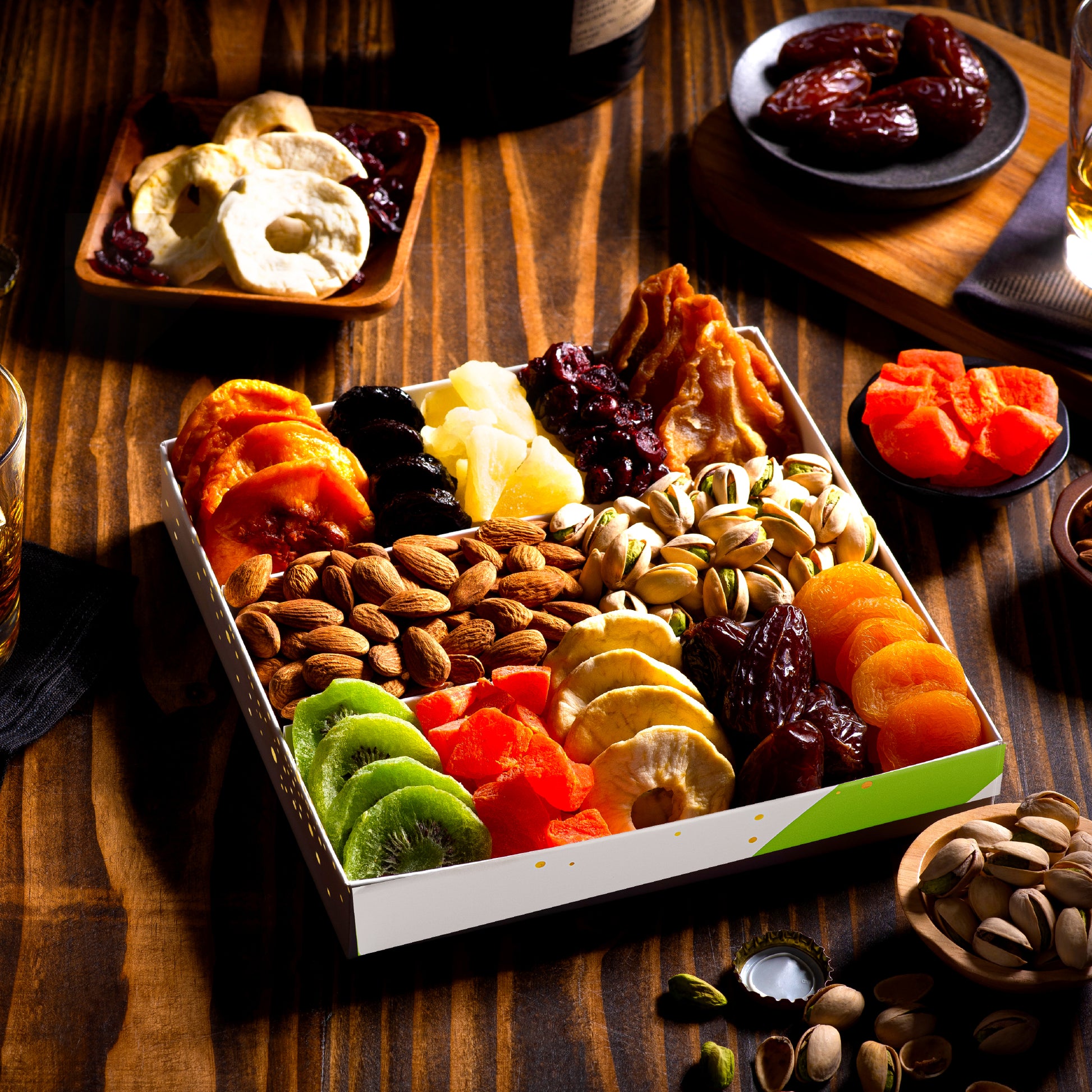 Dried Fruit & Mixed Nuts Gift Basket in White Gold Box (12 Assortments) Food Arrangement, Healthy Snack Care… — view 3