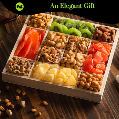 Dried Fruit & Mixed Nuts Gift Basket in Reusable Wooden Tray + Ribbon (12 Assortments) Food Arrangement,… — view 3