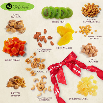 Dried Fruit & Mixed Nuts Gift Basket in Reusable Wooden Tray + Ribbon (12 Assortments) Food Arrangement,… — view 5