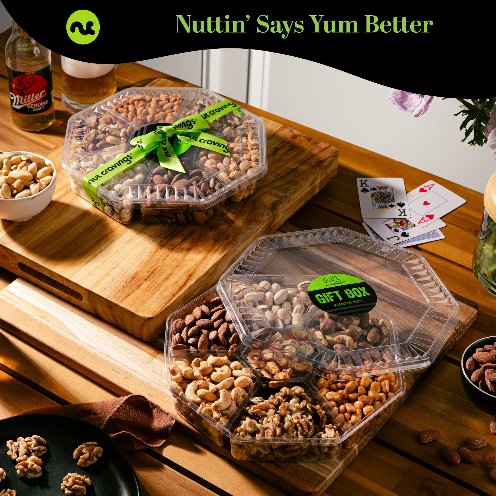Mixed Nuts Gift Basket + Green Ribbon (7 Assortments, 1 LB) Treats for Adults, Food Arrangement, Healthy… — view 2