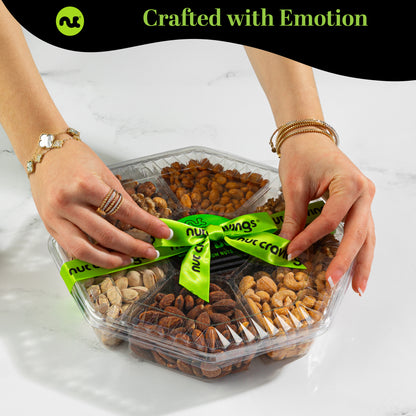 Mixed Nuts Gift Basket + Green Ribbon (7 Assortments, 1 LB) Treats for Adults, Food Arrangement, Healthy… — view 3